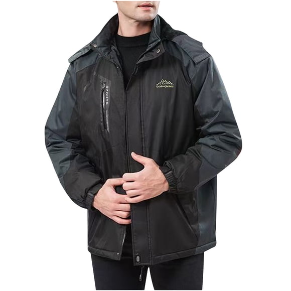 Pisexur Windbreaker Jacket Men's Color Blocked Fleece Pocket Detachable Zipper Outdoor Jacket Hiking Jacket Men Rain Coat Plus Size Jackets for Men