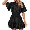 thumbnail image 1 of EQWLJWE Robes d'Été pour Femmes 2023 Mode pour Femmes Couleur Unie Confortable Ample à Manches Courtes Décontractée Robe en Dentelle à Découpes, 1 of 9