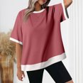 thumbnail image 2 of Plebaso T-shirts Surdimensionnés pour Femmes à Blocs de Couleur, Manches Courtes, T-Shirts Décontractés à Col Rond, Chemises Amples pour Femmes, 2 of 6