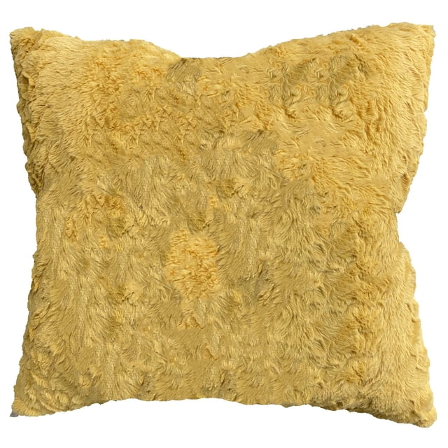 Hometrends Solid Fur Decorative Pillow set of 2 in yellow, square-shaped with soft plush fur texture and polyester fill, ideal for adding contemporary style and comfort to living rooms, bedrooms, or guest rooms, also suitable for cozy lounging or napping.