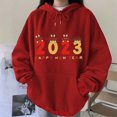 thumbnail image 1 of Liquidation d'Hiver pour Femmes Mode Décontractée Nouvel An Blouse Imprimée à Manches Longues avec Poche Chandail à Enfiler Hauts Chandails à Capuchon Tenues d'Hiver pour Femmes 2023 en Liquidation, 1 of 5