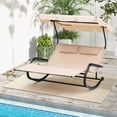 thumbnail image 3 of Gymax Chaise Longue Berçante Double d'Extérieur pour 2 Personnes avec Auvent et Roues, Cadre en Métal, 3 of 9