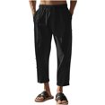 thumbnail image 2 of FcBaudy Full Length Pants Men's Casual Holiday Pocket Drawstring Solid Color Elastic Waist Cropped Pants Men Pants, 2 of 4