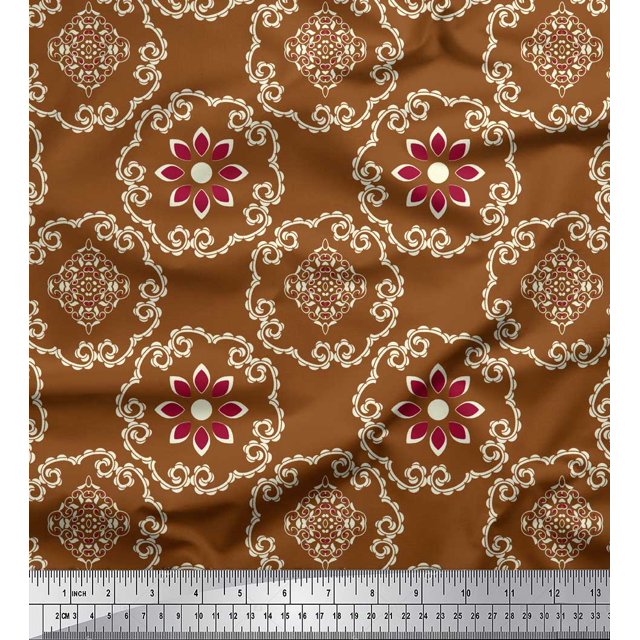 Soimoi Poly Georgette Fabric Damask Ethnic Print Fabric by the Yard 42 Inch Wide