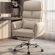 COOLHUT Big and Tall Office Chair 500LBS, Wide Seat Executive Office Desk Chair with Adjuatable Armrests and Headrest, PU Leather Hight Back Computer Chair with Footrest and Lumbar Suppor, Beige