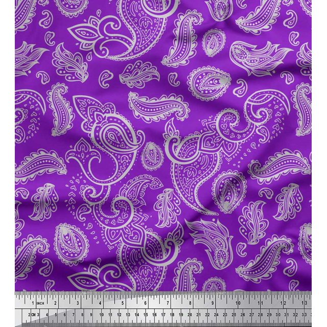 Soimoi Polyester Crepe Fabric Paisley Block Print Fabric by The Yard 42 Inch Wide