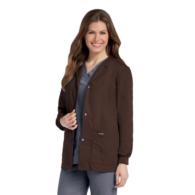 Landau Essentials Veste d'Uniforme à 4 Poches pour Femmes : Coupe Classique et Décontractée, Col Ras du Cou, devant à Boutons-Pression et Poignets en Tricot 7525