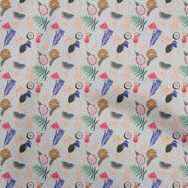 oneOone Polyester Spandex Gray Fabric Lemon With Leaf Sewing Material Print Fabric By The Yard 56 Inch Wide