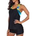 thumbnail image 4 of Haut de Tankini Rehausseur à Dos en T à Bretelles, Imprimé à Rayures Blouson pour Femmes avec Short, 4 of 6
