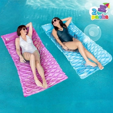 Joyfy 2 Packs Inflatable Pool Float Raft Air Mat with Headrest, 162 * 81cm (64x32 inch) Floating Lounge for Adults,for Summer Water Beach Fun