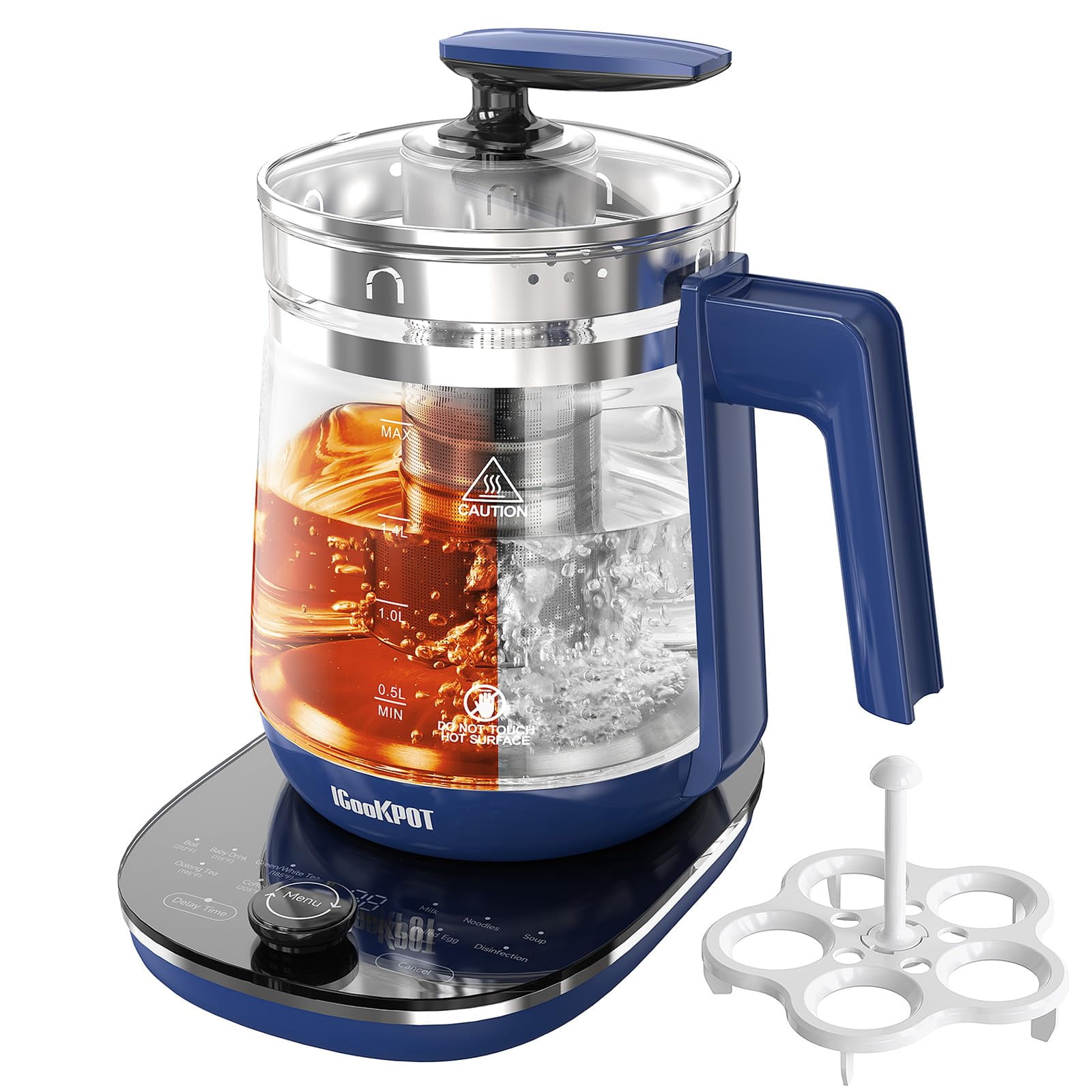ICOOKPOT Electric Kettle, 1.5L Borosilicate Glass Hot Water Kettle Electric & Tea Kettle for Coffee or Tea, BPA Free, Auto Shut-Off, Stainless Steel,