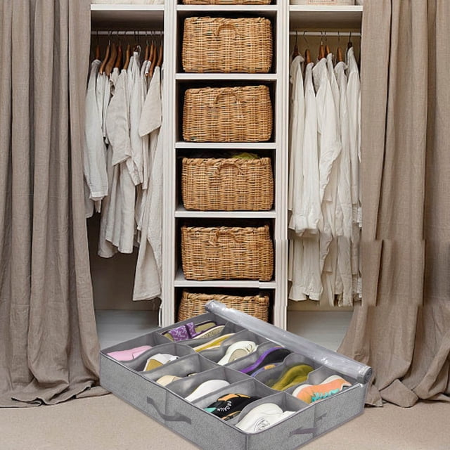 Home Textile Storage - Bedroom Underbed Shoe Organizer with Lid Foldable Boxes for Visible Storage and Closet Organization