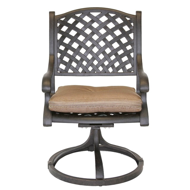 Nassau Outdoor Patio 4 Swivel Rocker Dining Chairs Dark Bronze Cast Aluminum, Walnut Cushions