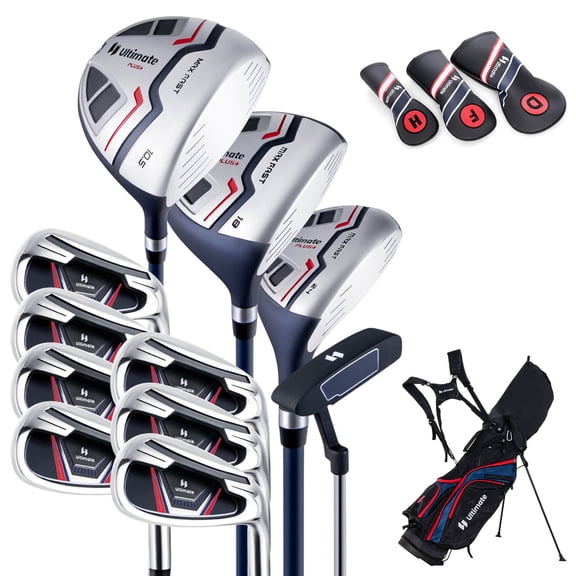 Ensemble Complet Ultime de Clubs de Golf pour Hommes Ensemble de Clubs de Golf incl 460CC avec Capuchon de Pluie Bleu