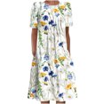 thumbnail image 1 of QIPOPIQ Robes pour Femmes Robe Évasée à Étages Manches Courtes Robes Décontractées Col Rond Robe Midi d'Été Robes Pliantes à Imprimé Offres 2023, 1 of 5