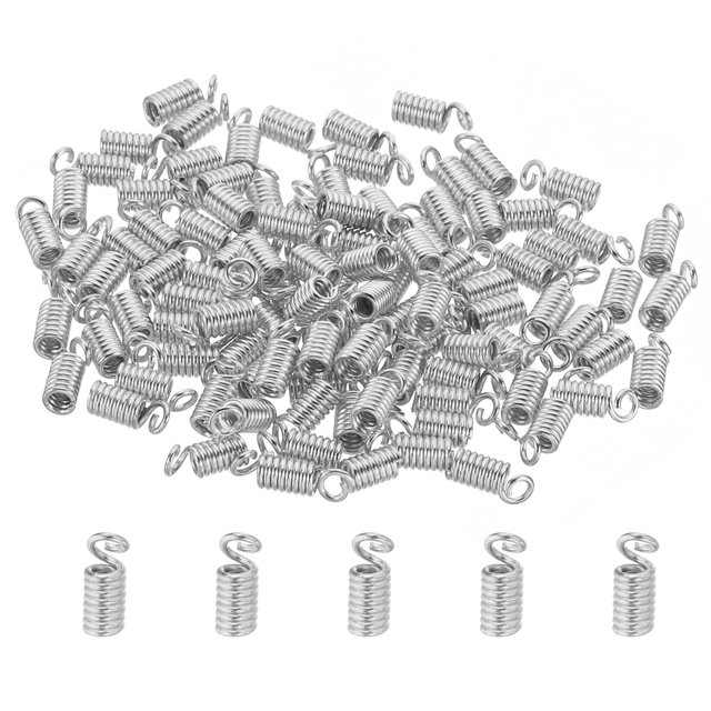 Unique Bargains Cord End Caps, 100Pcs 3x7mm Metal Spring Coil End Tips Crimp Terminators Caps Silver Tone