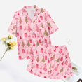 thumbnail image 5 of Pyjama Femme Graphique Imprimé Satin Mignon Vêtements de Nuit Boutons Manches Courtes Hauts Shorts Ensembles, 5 of 5