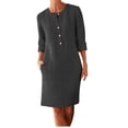 thumbnail image 2 of Pntutb Robe de Mode pour Femmes Robe pour Femmes à Col Rond avec Poches et Boutons Robe Unie à Manches Longues, 2 of 5