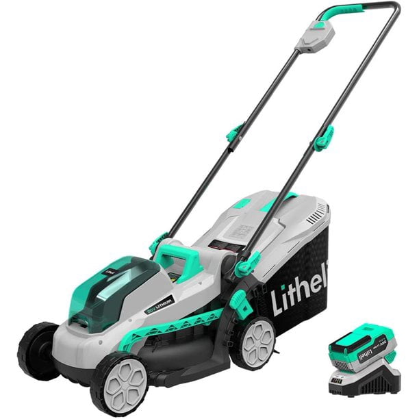 Litheli Tondeuse à gazon sans fil 20V 13 po avec moteur sans balais + batterie 4,0Ah et chargeur