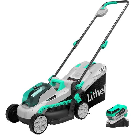 Litheli Tondeuse à Gazon Sans Fil 20V 13 Pouces avec Moteur Sans Balais + Batterie 4,0ah et Chargeur