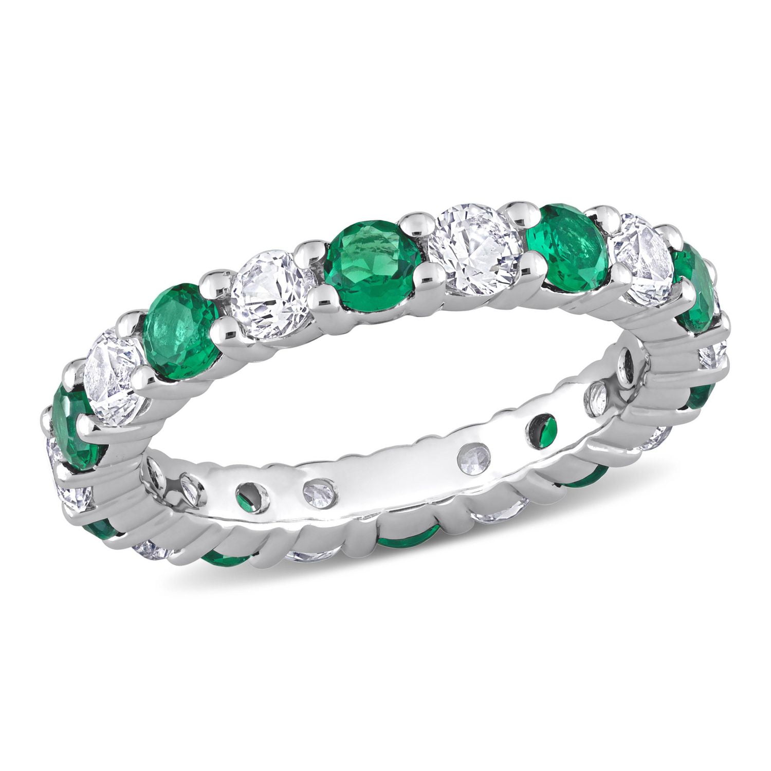 Miabella 3-1/5 Carat T.G.W. Created Emerald and Created White Sapphire Sterling Silver Eternity Anniversary Ring