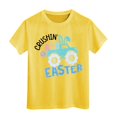 thumbnail image 1 of PMVFHDE Tenue de Pâques Fille T-Shirt Graphique de Pâques / Imprimé Lapin et Oeuf Manches Courtes Col Ras du Cou / T-Shirt de Fête en Coton Doux pour Tout-Petit / Tenue Décontractée Printemps Été Jaune,6-7 Ans, 1 of 4