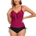 thumbnail image 2 of UPPADA Women's Ruched Tankini Swimsuits V Neck Wrap Tie Back Two Pieces Bathing Suit Adjustable Shoulder Strap Tummy Control Swimwear Swim Top with Bottom on Clearance Wine,M, 2 of 5