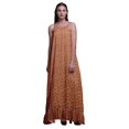 thumbnail image 1 of Bimba Nuisette Orange Moyenne à Roses Florales et Renoncules pour Femmes, Imprimée, Bretelles Spaghetti, Robe Maxi, Vêtement de Nuit, Moyen, 1 of 5