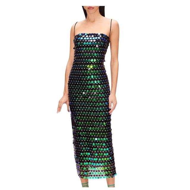 EGNMCR Robes de Soirée pour Femmes, Robes Formelles pour Femmes, Robes de Cocktail pour Femmes Robe à Paillettes Dégradées de Printemps et d'Été pour Femmes avec Bretelles Jupe Courte et Jupe Robe pour Femme