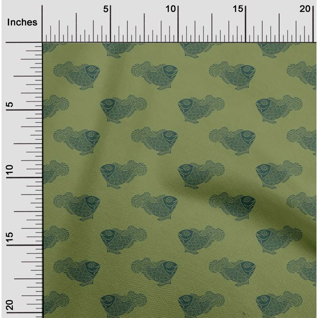 oneOone Organic Cotton Voile Fabric Fish Block Printed Fabric 1 Yard 42 Inch Wide