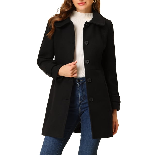 INSPIRE CHIC Manteaux pour Femmes Col Peter Pan Boutonnage Simple devant à Boutons Manteaux d'Hiver S Noir