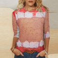 thumbnail image 1 of Birdeem T-Shirt Imprimé pour Femmes, Blouse Mi-Longue à Manches 3/4, Col Rond, Hauts Décontractés, 1 of 12