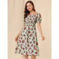 thumbnail image 2 of INSPIRE CHIC Robe Midi Décontractée pour Femme à Encolure Carrée, Manches Bouffantes, Smockée, à Fleurs, 2 of 6