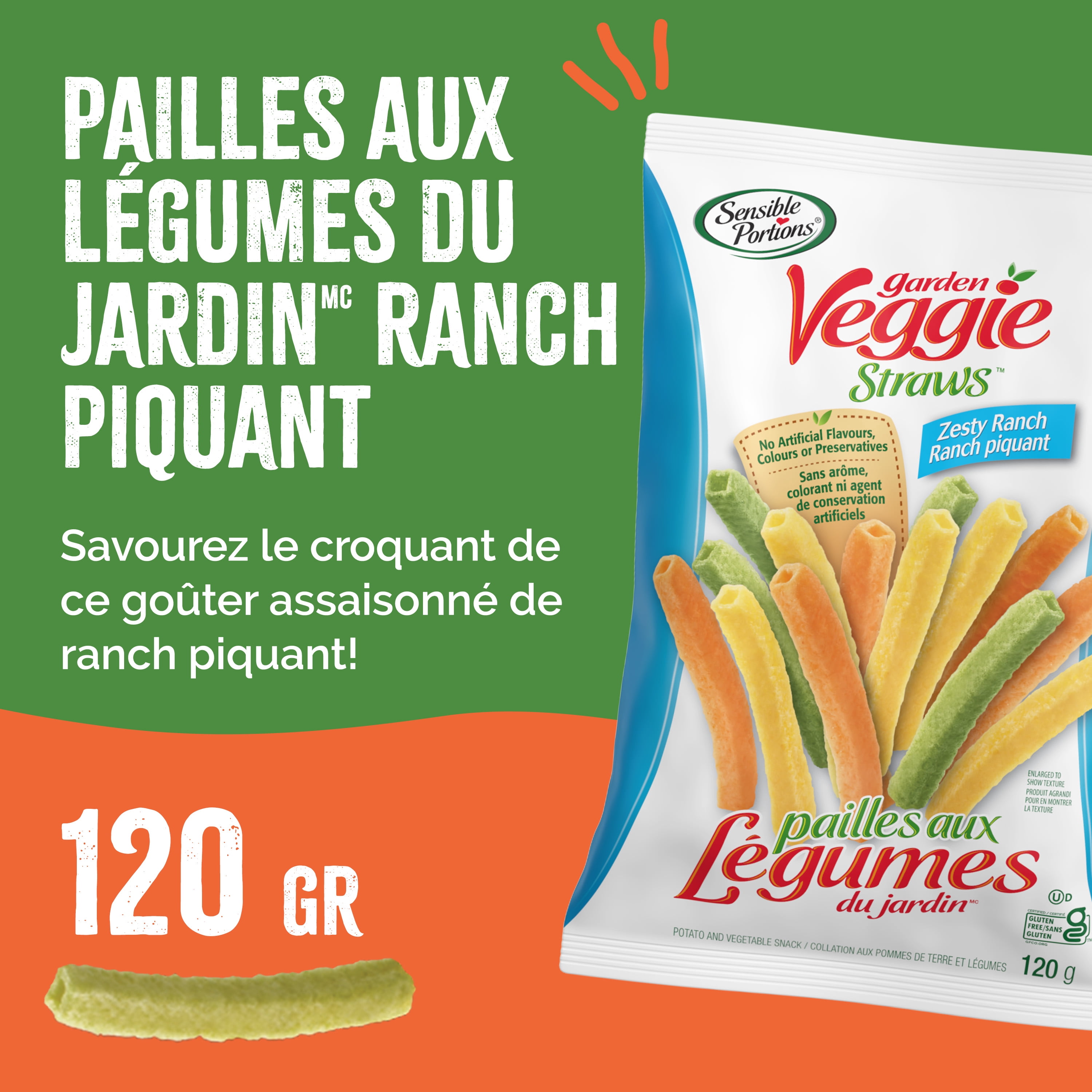 Sensible Portions® Pailles aux légumes, saveur ranch piquant, croustilles sans gluten