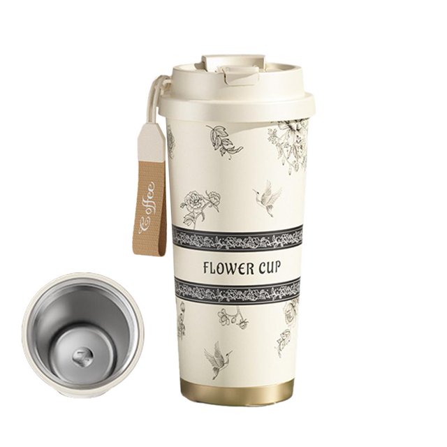Ceramic Lining Coffee Mug Vacuum Insulated Coffee Cup 500ml. Eco-friendly D5D7
