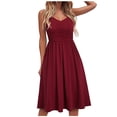 thumbnail image 2 of Drppepioner Femmes Grande Taille Femmes Mode Été Bord de Mer à Bretelles Sans Manches Col en V Couleur Unie Robe Décontractée, 2 of 7
