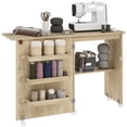 thumbnail image 1 of HOMCOM Folding Sewing Table Mobile Sewing Machine Cabinet Nature Wood, 1 of 10