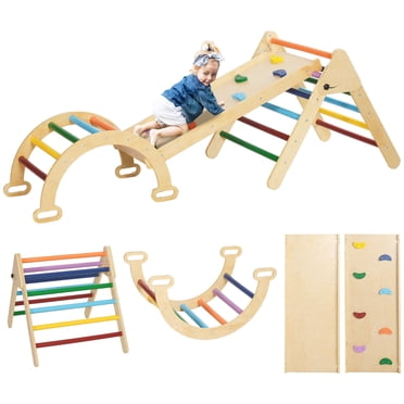 Qaba Ensemble Triangle Pikler 5 en 1 avec Échelle, Rampe, Arche, Multicolore