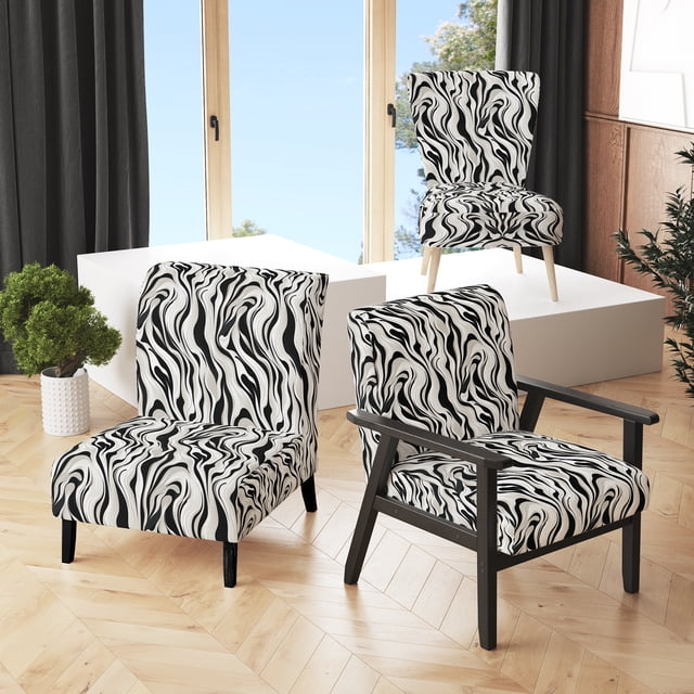 Designart "Elegant Simplicity" Black Abstract Upholstered Accent Chair - Modern Arm Chair For Bedroom