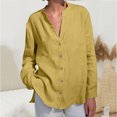 thumbnail image 2 of Penkiiy Womens Button Down Shirt 2024 Casual Long Sleeve Solid Color Shirts Loose Work Tops with Pockets L Yellow, 2 of 6