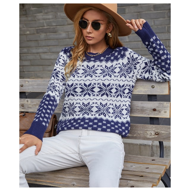 REDHOTYPE Femmes Col Rond Tricoté Couleur de Collision à Manches Longues Pull en Vrac Casual Striped Print Tops