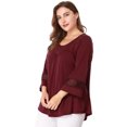 thumbnail image 3 of GRACE & GRANDEUR Hauts Décontractés Unis à Manches Raglan pour Femmes Grande Taille Bourgogne 2X, 3 of 6