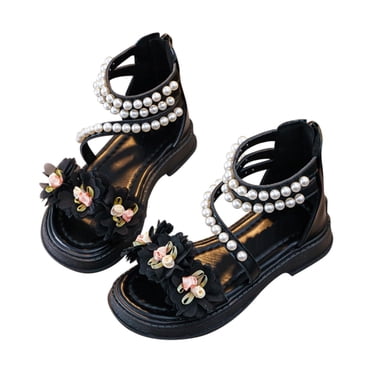 MIASHUI Girls Sandals Summer Children's Soft Sole Shoes Stylish Beach Footwear Featuring Pearl Flower Decoration for Little Girls