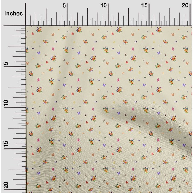 oneOone Viscose Chiffon Fabric Leaves|Insect & Flower Floral Print Fabric BTY 42 Inch Wide