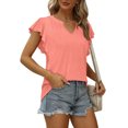 thumbnail image 2 of Birdeem Womens Summer Fashion Casual V-Neck Solid Color Ruffe Short Sleeve Top Blouse, 2 of 8