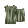 thumbnail image 1 of AherBiu Ensembles de Pyjama Grande Taille pour Femmes 2 Pcs Col Ras du Cou Manches Courtes à Revers Hauts à Volants avec Shorts de Pyjama Vêtements d'Intérieur Vêtements de Nuit, 1 of 7