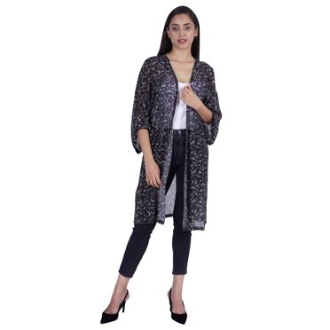 Moomaya Long Shrug Transparent Imprimé Ouvert à l'Avant Couvre-Maillot de Plage Cardigan d'Été