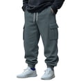 thumbnail image 2 of Yuyuzo Mens Cargo Sweatpants Causal Drawstring Workout Joggers Fleece Solid Color Athletic Pants with Pockets, 2 of 7
