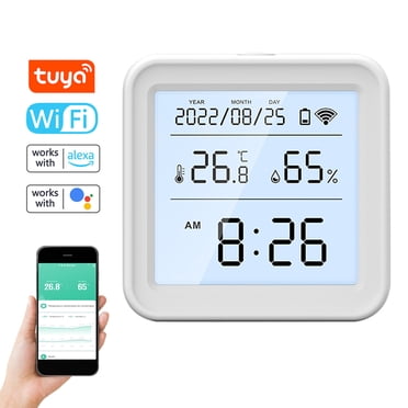 Tuya Capteur de Température et d'Humidité Wifi avec Rétroéclairage, Application de Surveillance à Distance pour Scène Intelligente à Domicile, Compatible avec Amazon Alexa et Google Home Contrôle Vocal