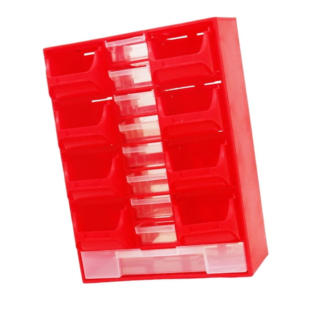 DOLITY Hardware Parts Organizer Wall Mounted Storage Bins for Bolts Small Items Nails Red